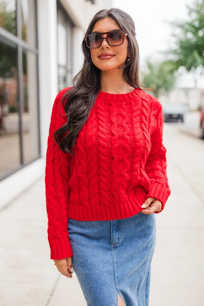 A Cozy Place Red Cable Knit Crew Neck Sweater