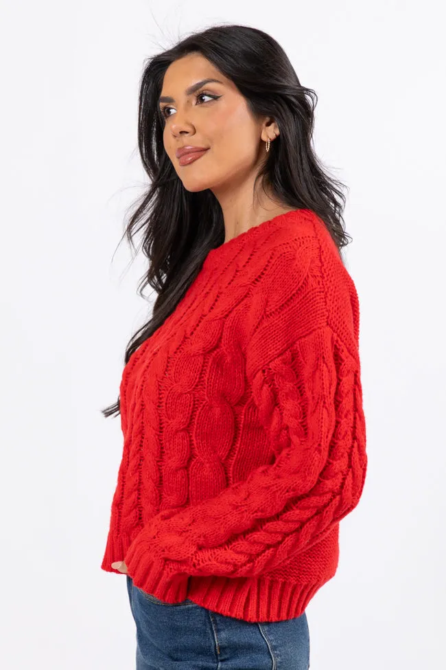 A Cozy Place Red Cable Knit Crew Neck Sweater