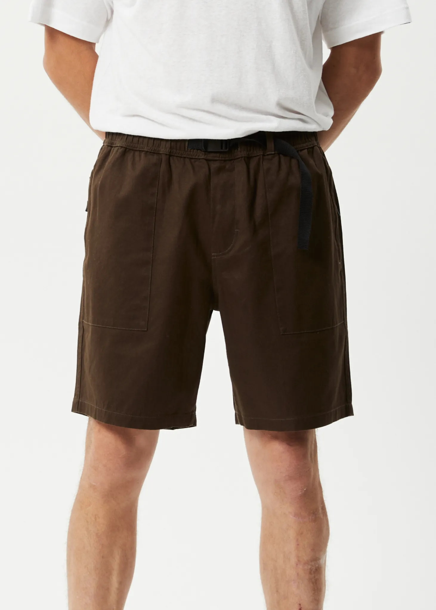 AFENDS Mens Cabal - Elastic Waist Shorts - Coffee