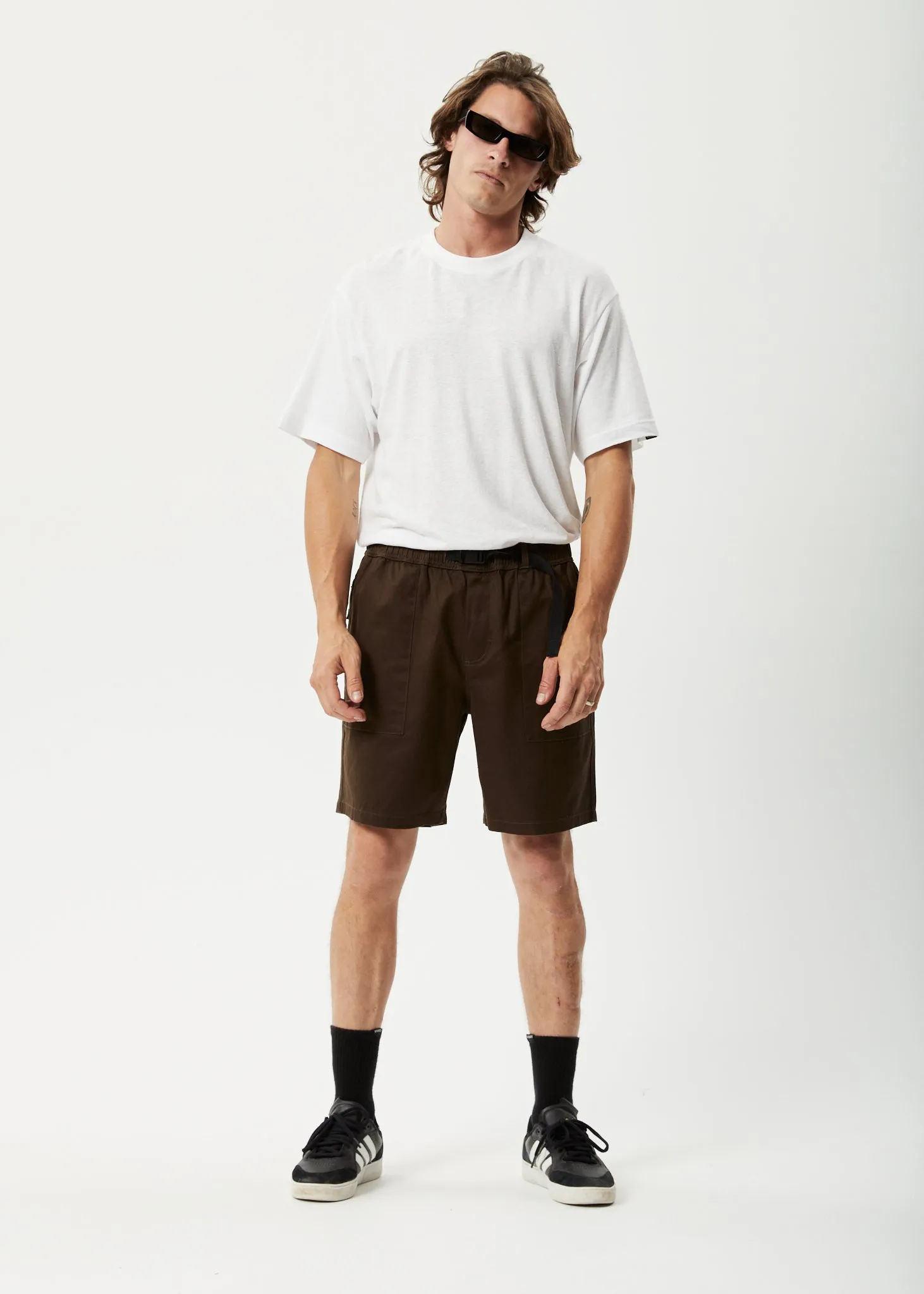 AFENDS Mens Cabal - Elastic Waist Shorts - Coffee