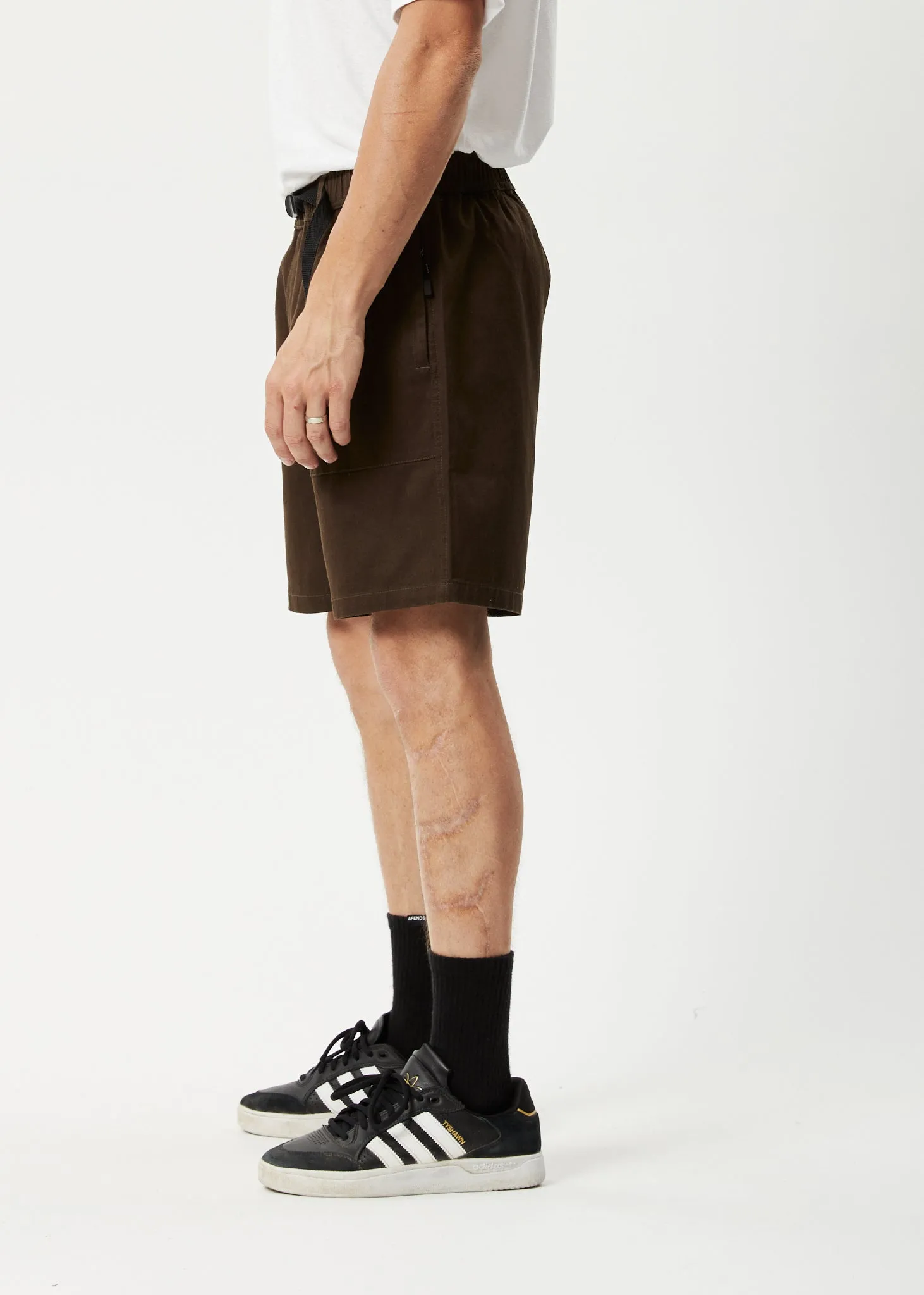 AFENDS Mens Cabal - Elastic Waist Shorts - Coffee