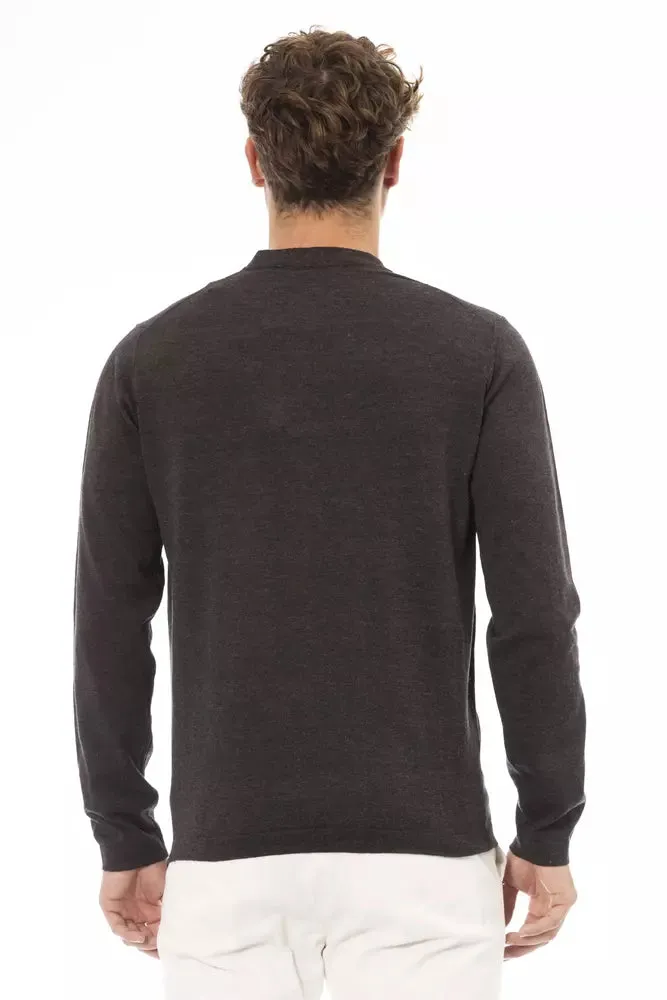 Alpha Studio Elegant Brown Crewneck Sweater for Men