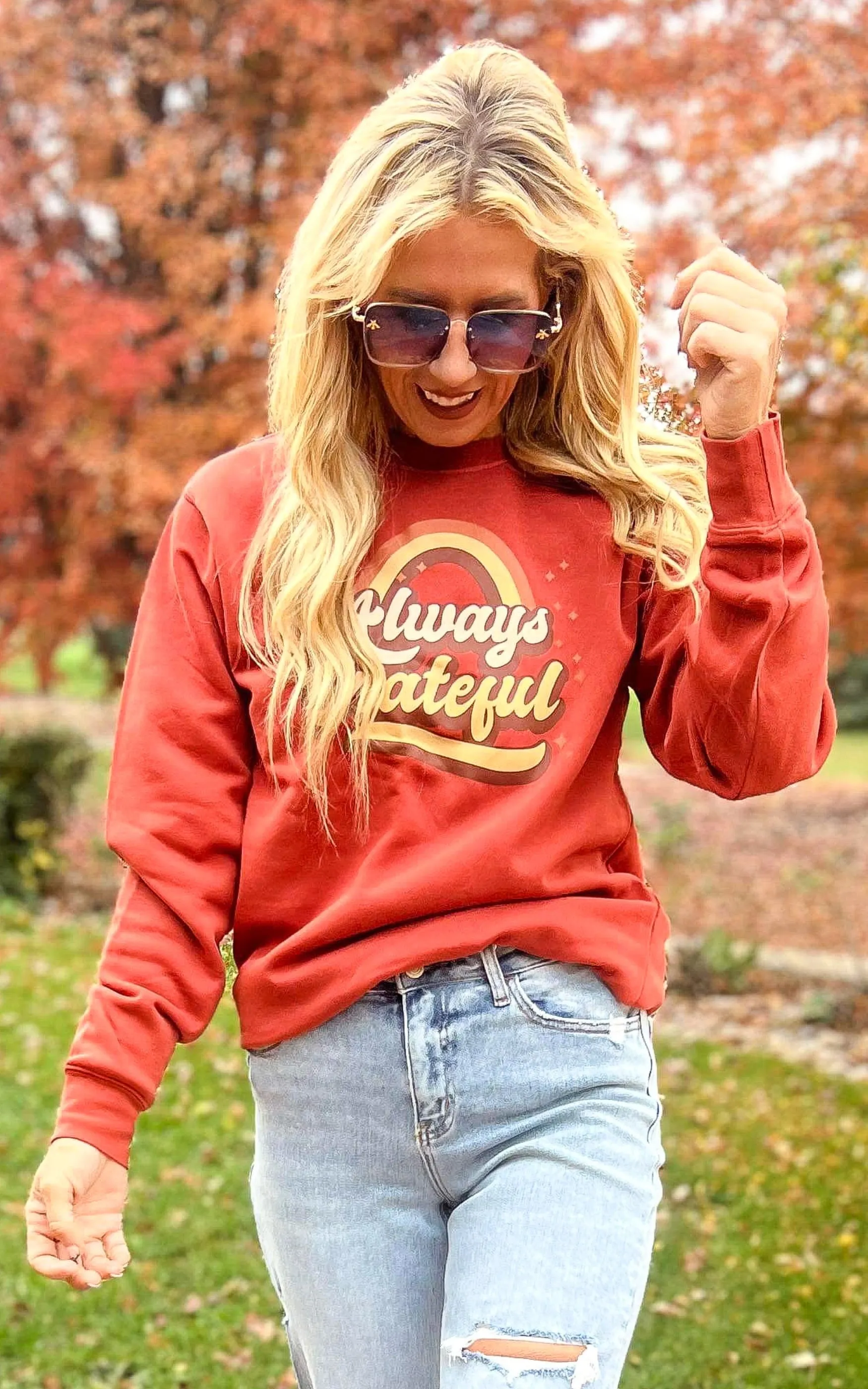 Always Grateful Pigment Dyed Graphic Sweatshirt*** - Final Sale