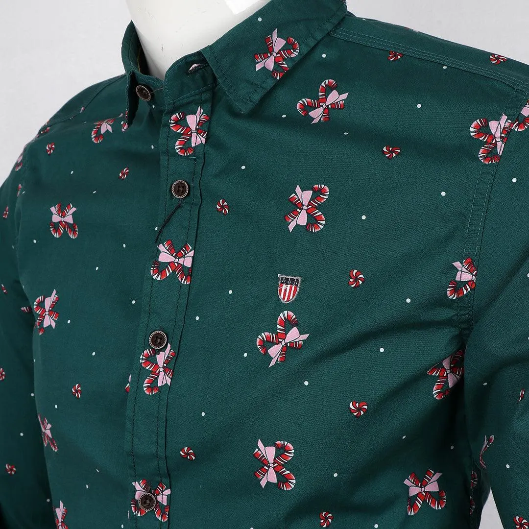 Badgley Cotton-blend Long Sleeve Shirt with Classic Designs- Green