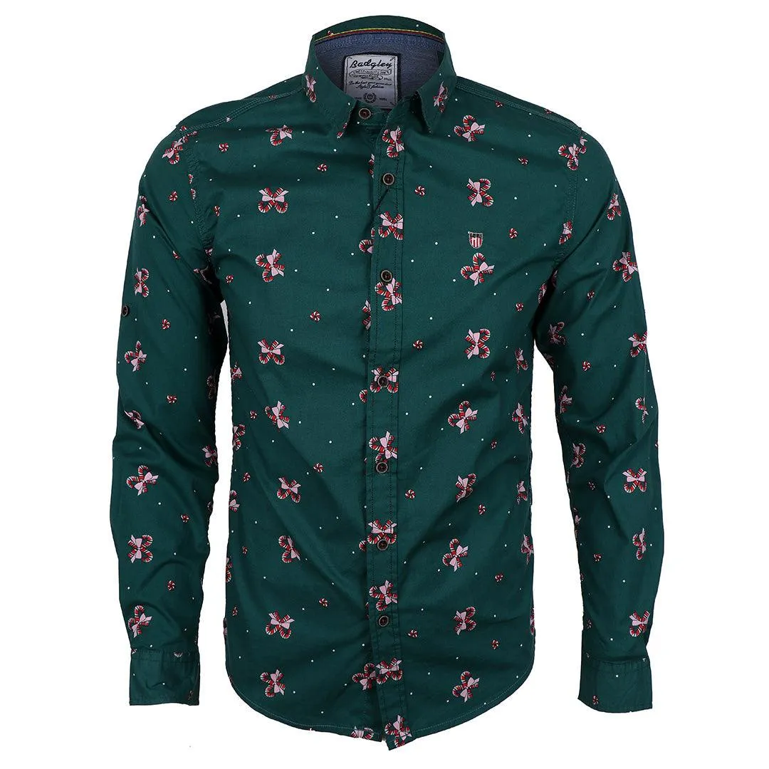 Badgley Cotton-blend Long Sleeve Shirt with Classic Designs- Green