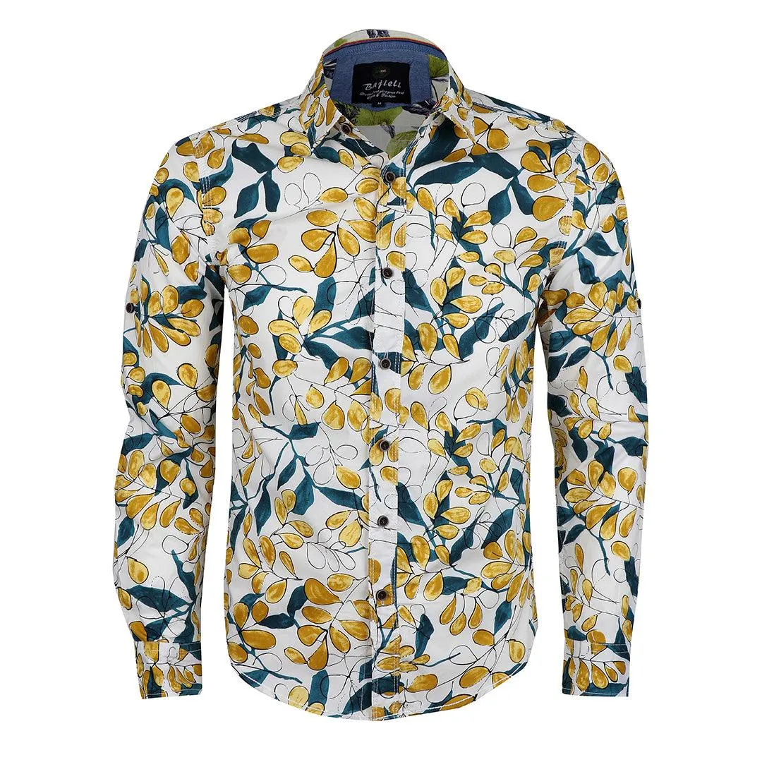 Badgley Finest Quality Yellow Floral Print LongSleeve White Shirt