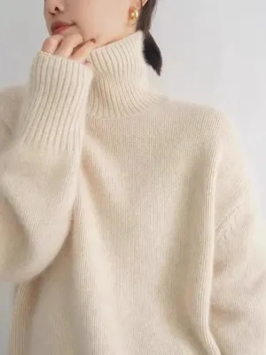 Chic High Neck Cashmere Knit Sweater for Women