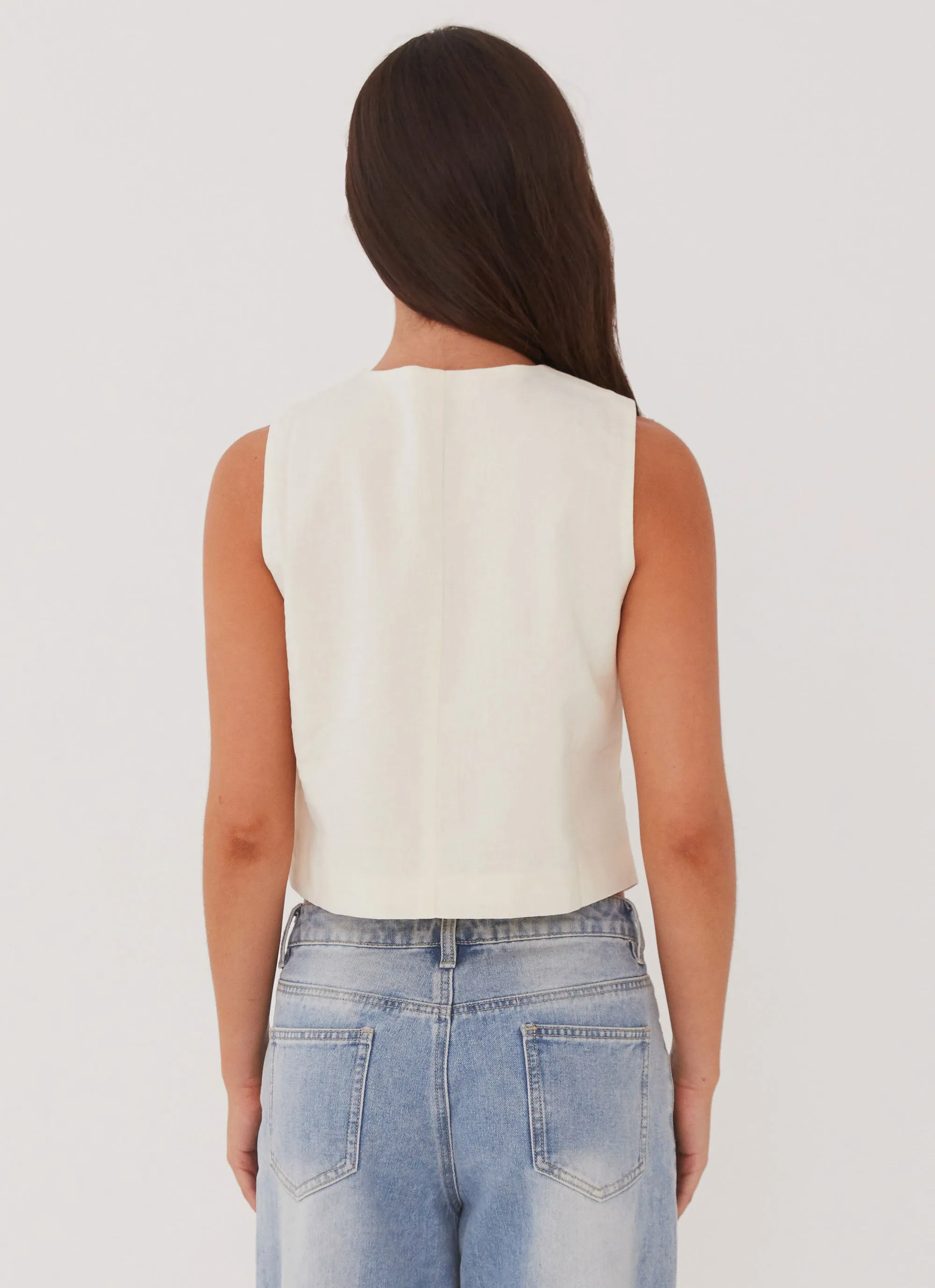 Cloud Dancer Linen Vest Top - Ivory