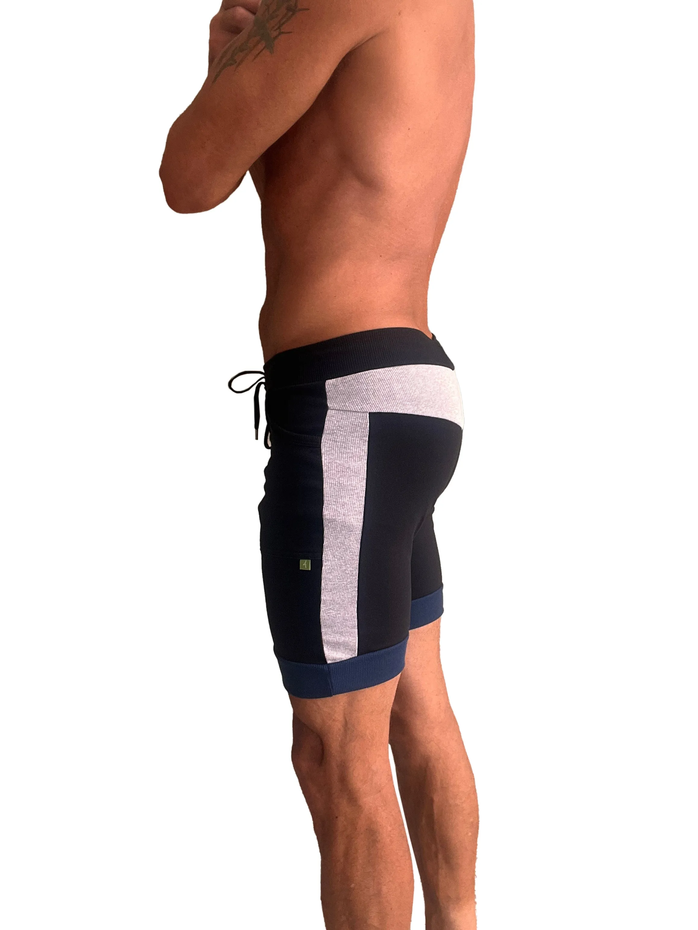 Cuffed Yoga Short (Black w/Grey & Royal)