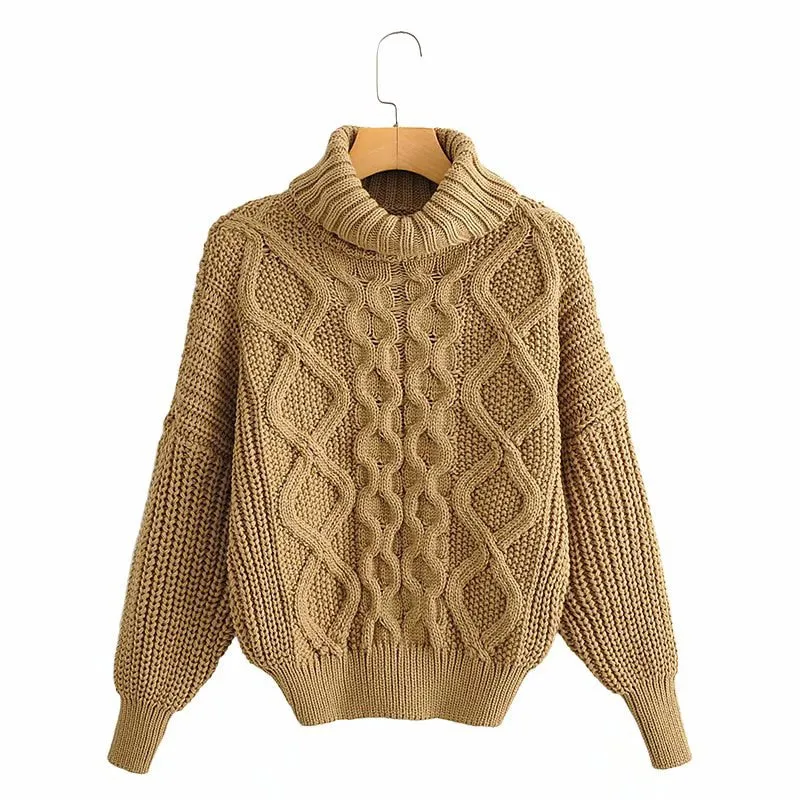 Fashionkova  2024 Thick Needle Twist Sweater Women Korean Vintage Cashmere Knitted Pullover Winter Turtle Neck Lazy Oaf Female Clothing