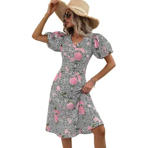 Floral & Abstract Print Puff Sleeve Dress - Shop Now!