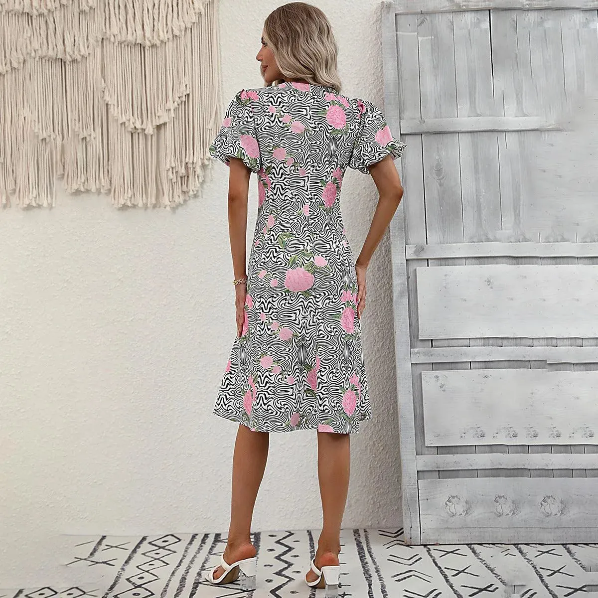 Floral & Abstract Print Puff Sleeve Dress - Shop Now!