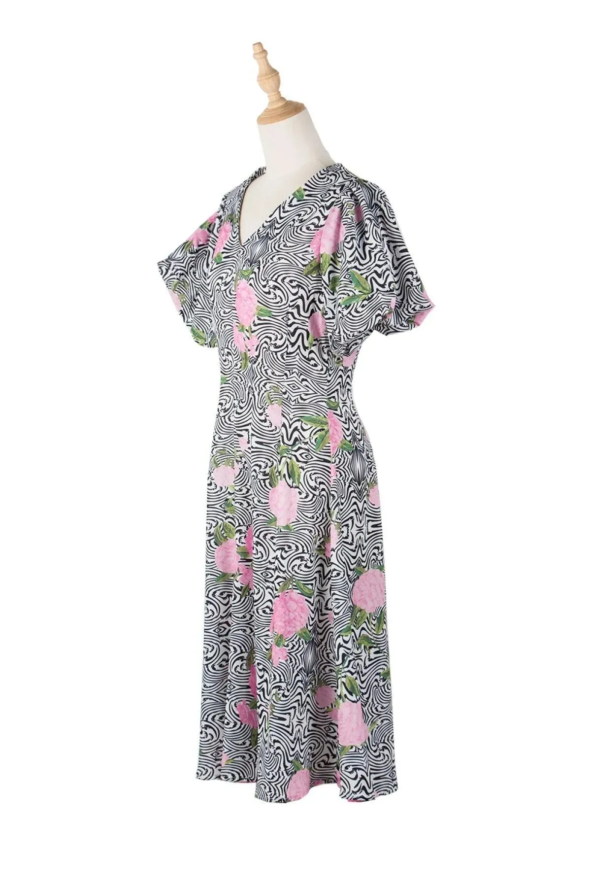 Floral & Abstract Print Puff Sleeve Dress - Shop Now!