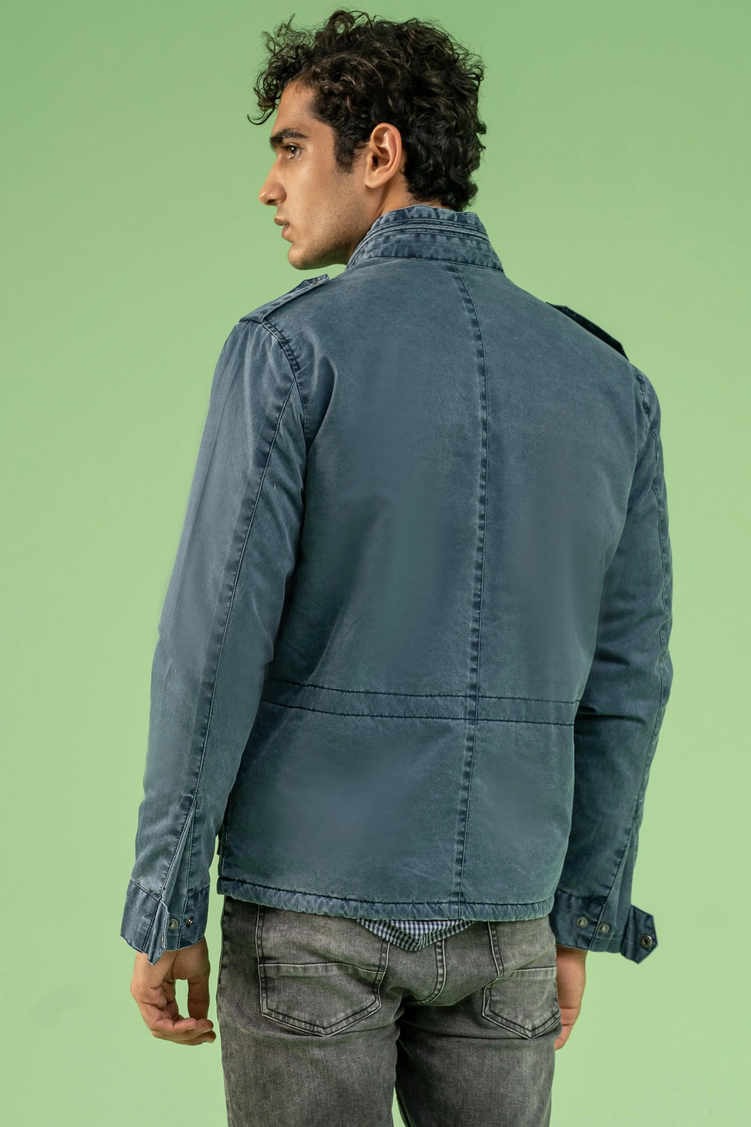 FULL SLEEVE ENZYME WASHED FIELD JACKET NAVY