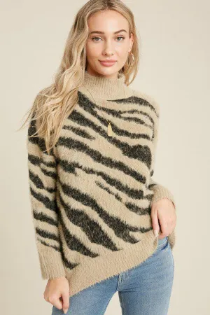 Fuzzy Pullover Zebra Sweater