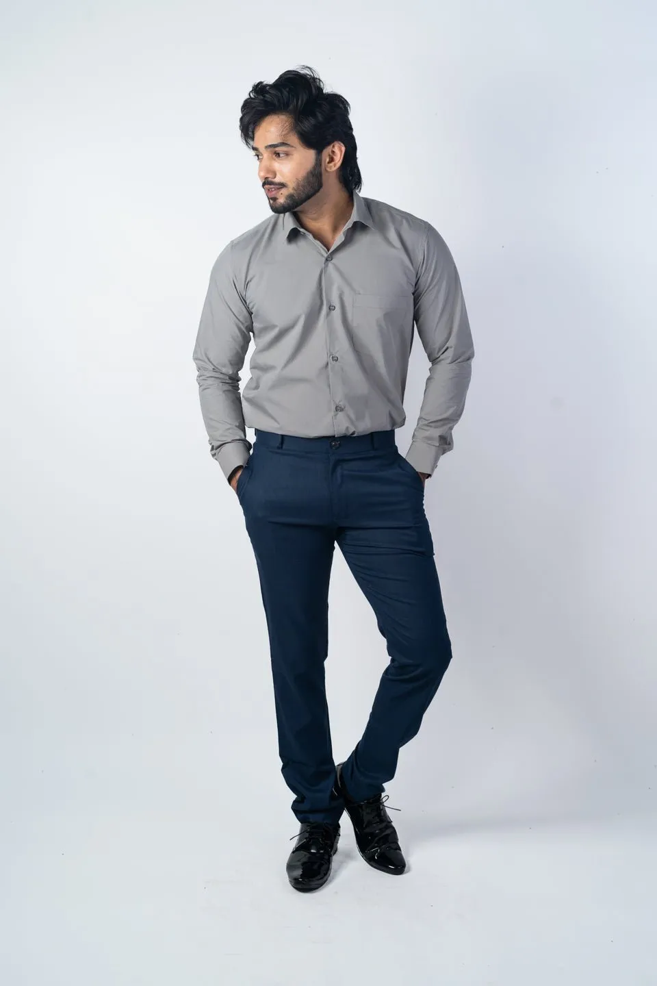 Grey Color Lycra Twill Cotton Shirt For Men