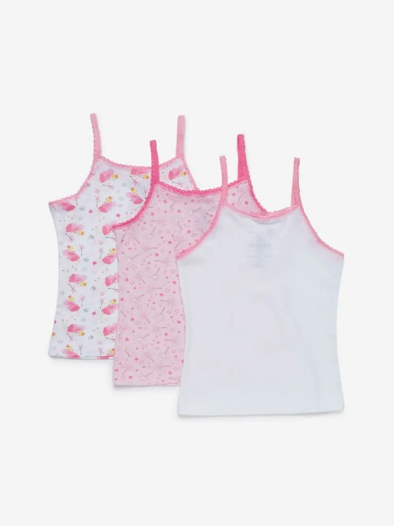 HOP Kids White Printed Camisoles Set of Three