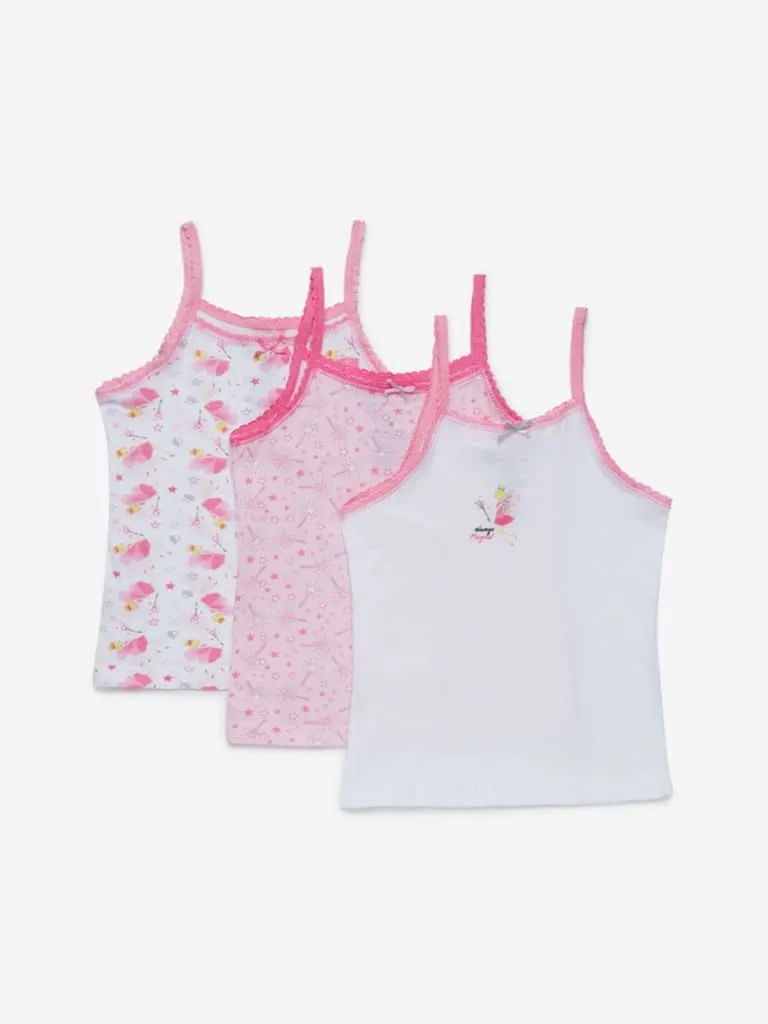 HOP Kids White Printed Camisoles Set of Three