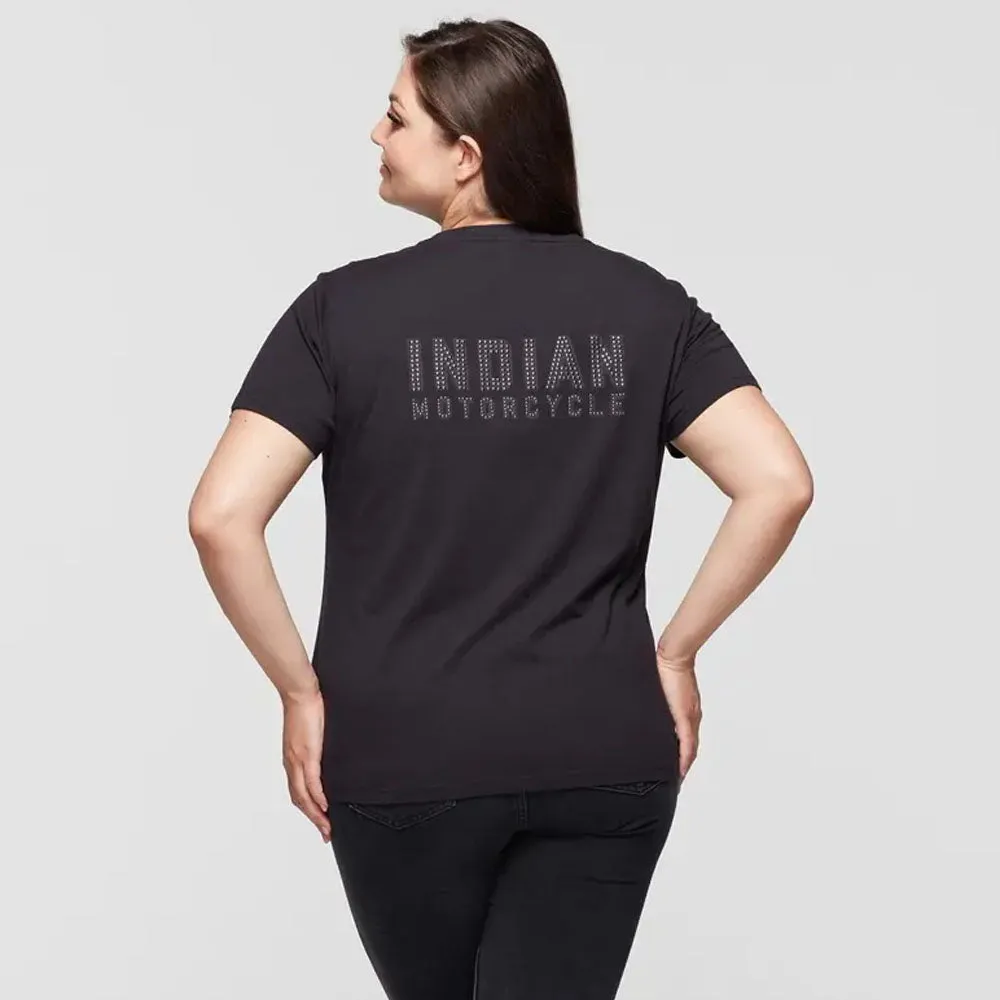 Indian Motorcycle  Womens Block Logo Stud T-Shirt Tee Light Comfortable Black