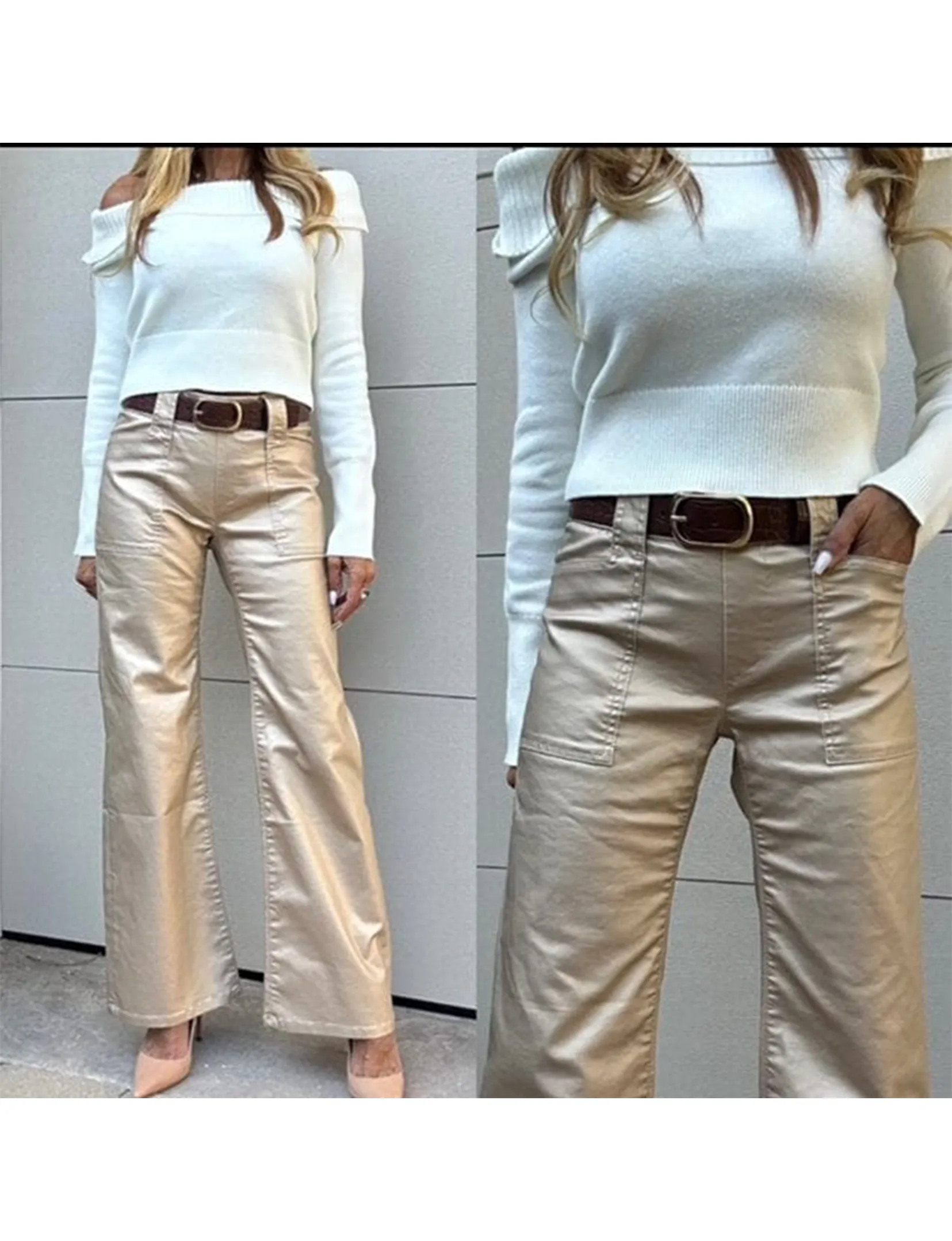 Josie Vegan Pant, Beige/Gold