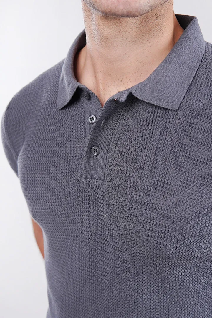 Knitted Polo Shirt - Grey