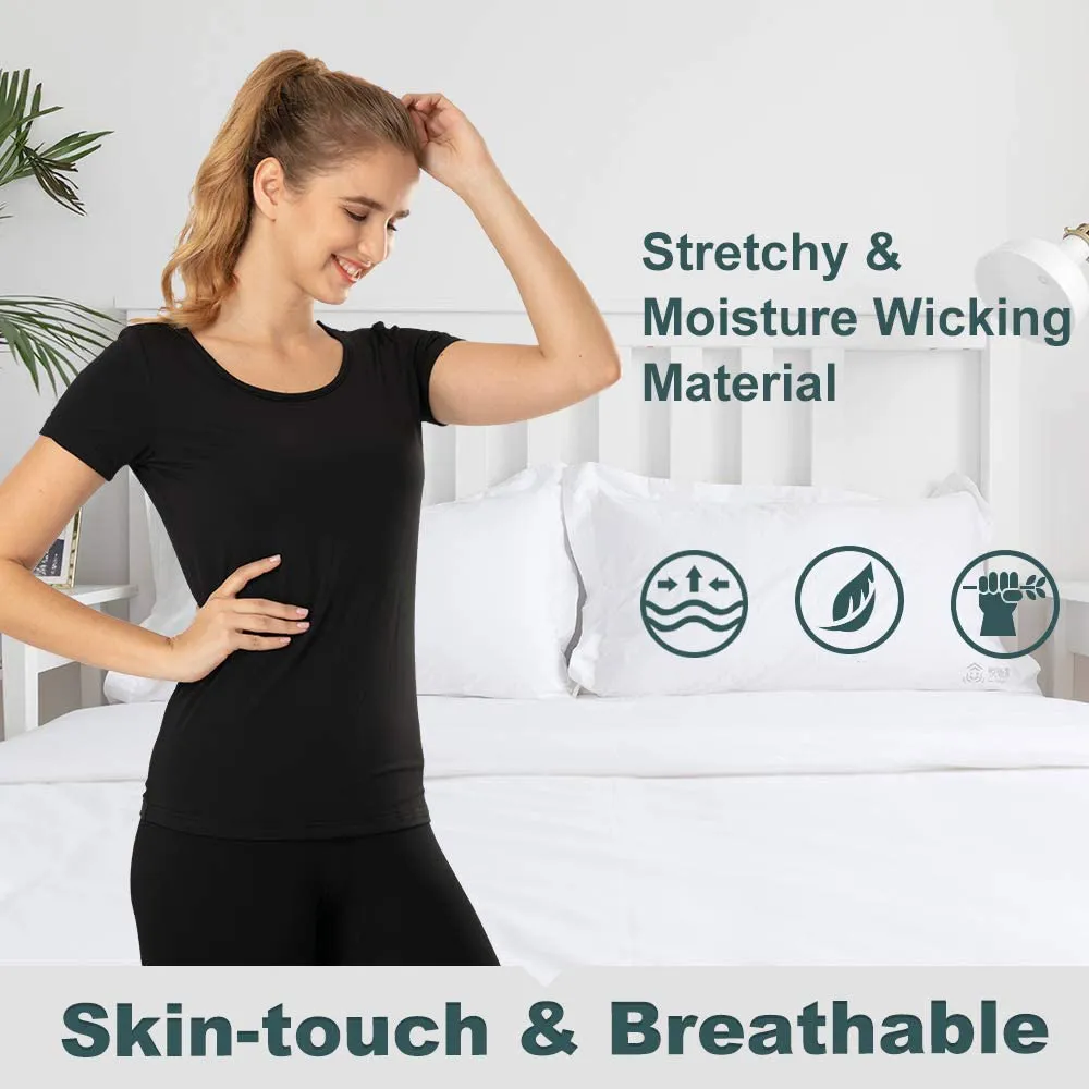 MANCYFIT Thermal Top for Women Fleece Lined Shirt Short Sleeve Base Layer