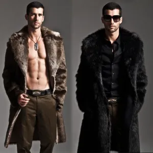 Men Fur Coat Winter Faux Fur Outwear On One Sides Coat