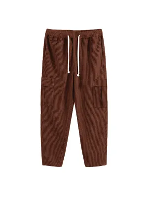 Men's Solid Color Corduroy Loose Multi-Pocket Wide-Leg Pants