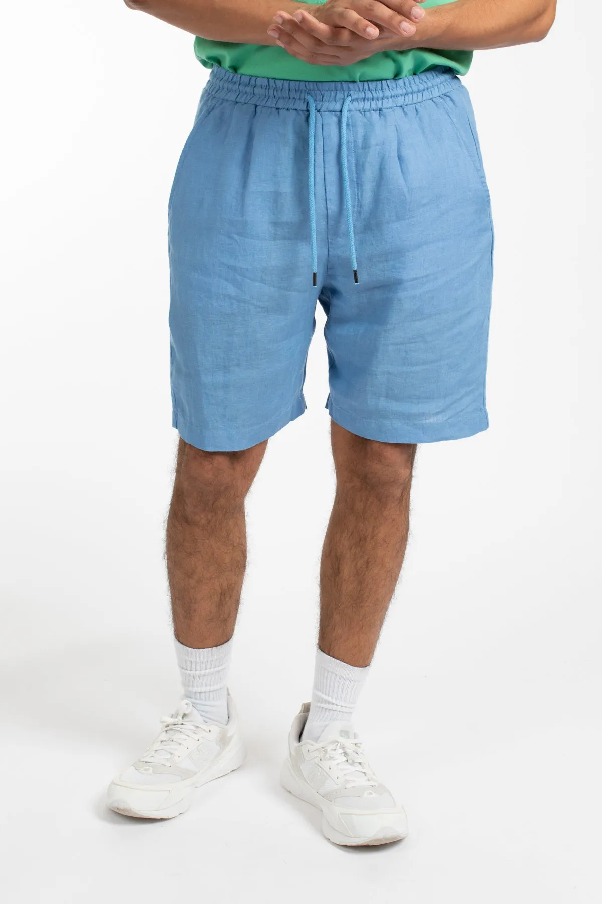 Mid Blue Relaxed Waist Linen Short