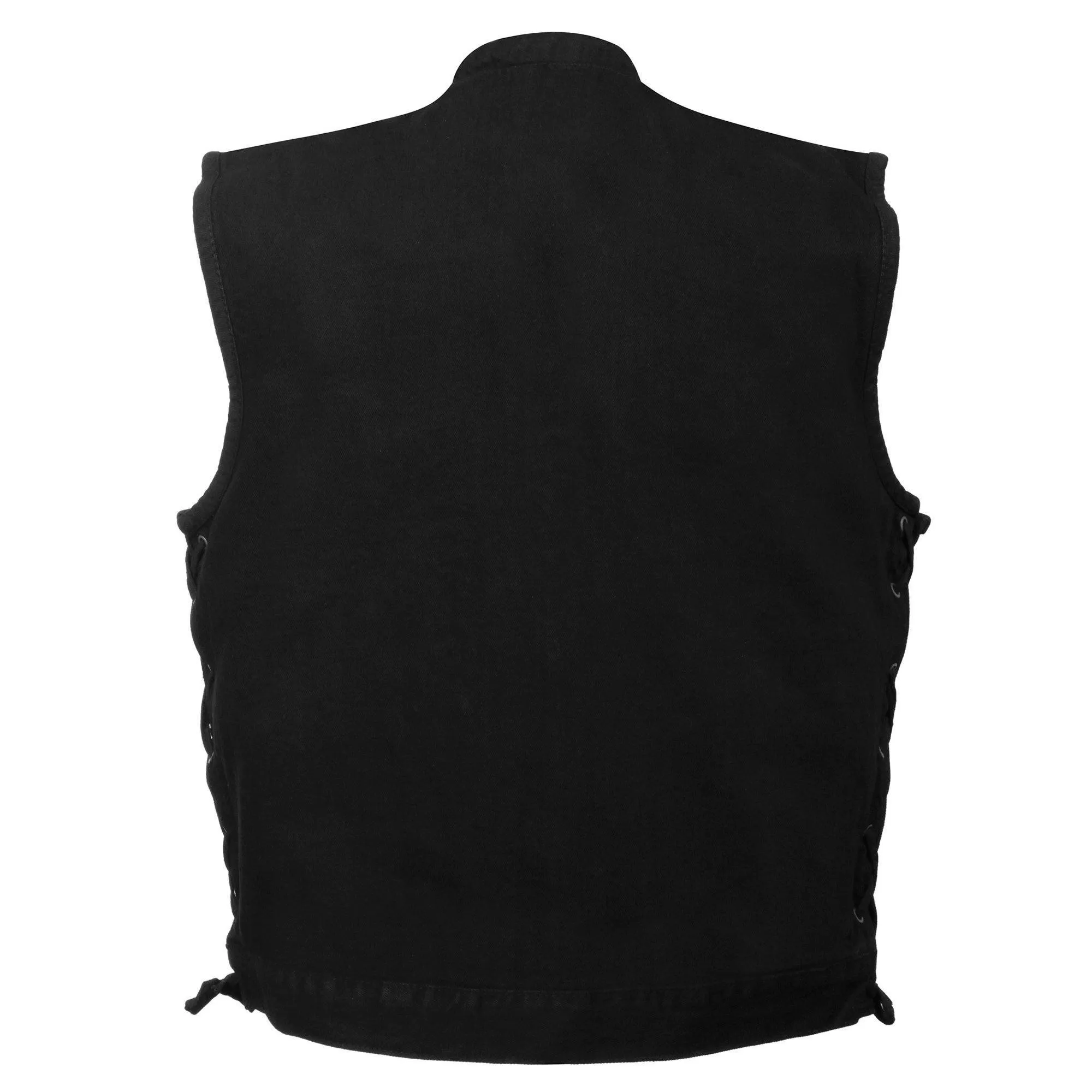 Milwaukee Leather MDM3002 Men's ‘Covert’ Black Denim Club Style Vest with Side Lace Adjustment