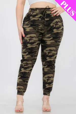 NicholesGifts Plus Size Women French Terry Camo Print Joggers