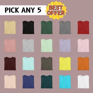 Pick Any 5 - Regular Fit Solid Color Round Neck Cotton T-Shirts - Combo Pack