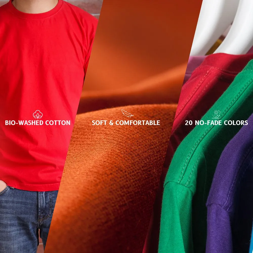 Pick Any 5 - Regular Fit Solid Color Round Neck Cotton T-Shirts - Combo Pack