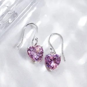 Pink Rhodium-Plated Heart Shaped 925 Sterling Silver Fish Hook Earrings