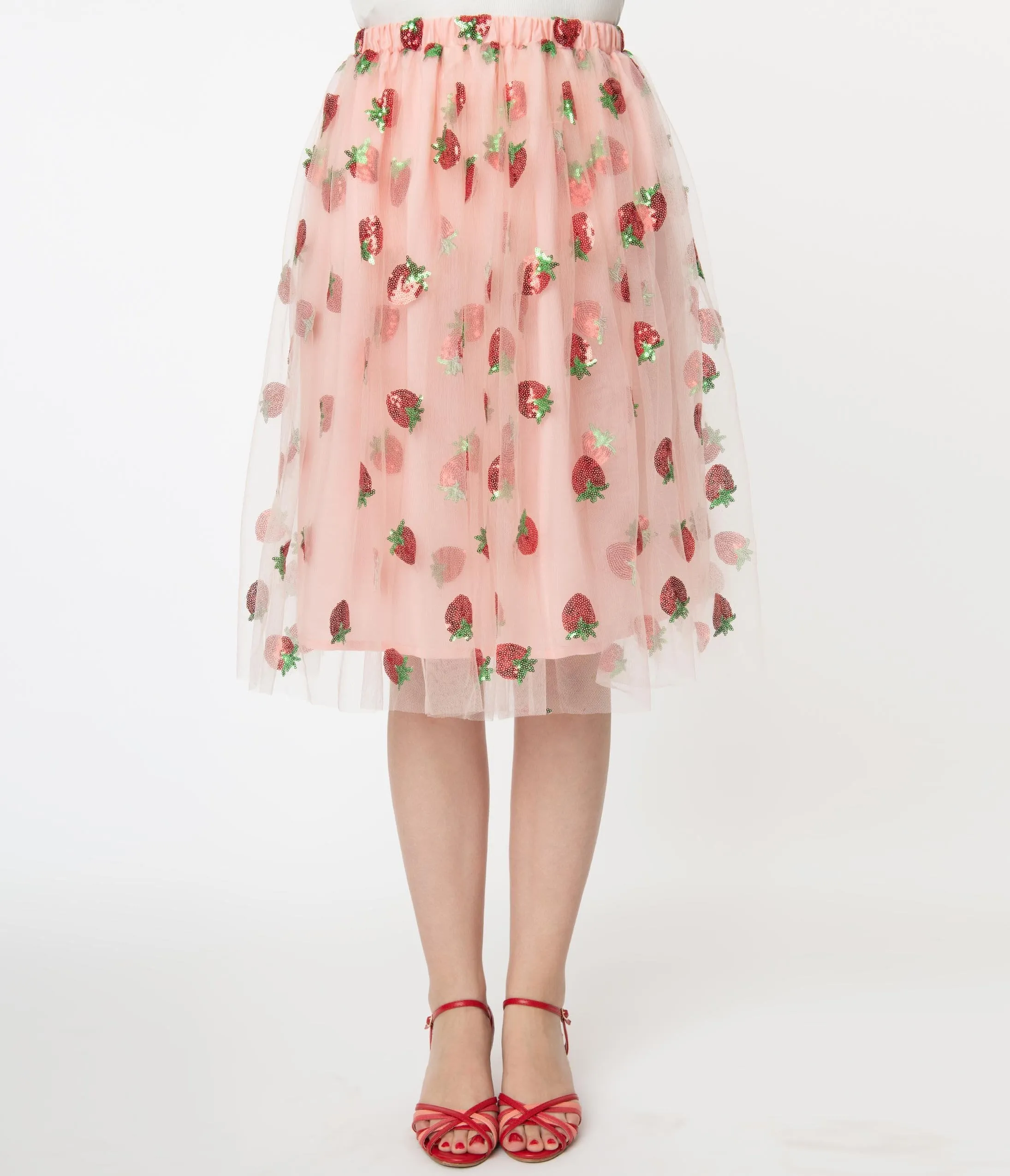 Pink Tulle & Strawberry Sequin Swing Skirt