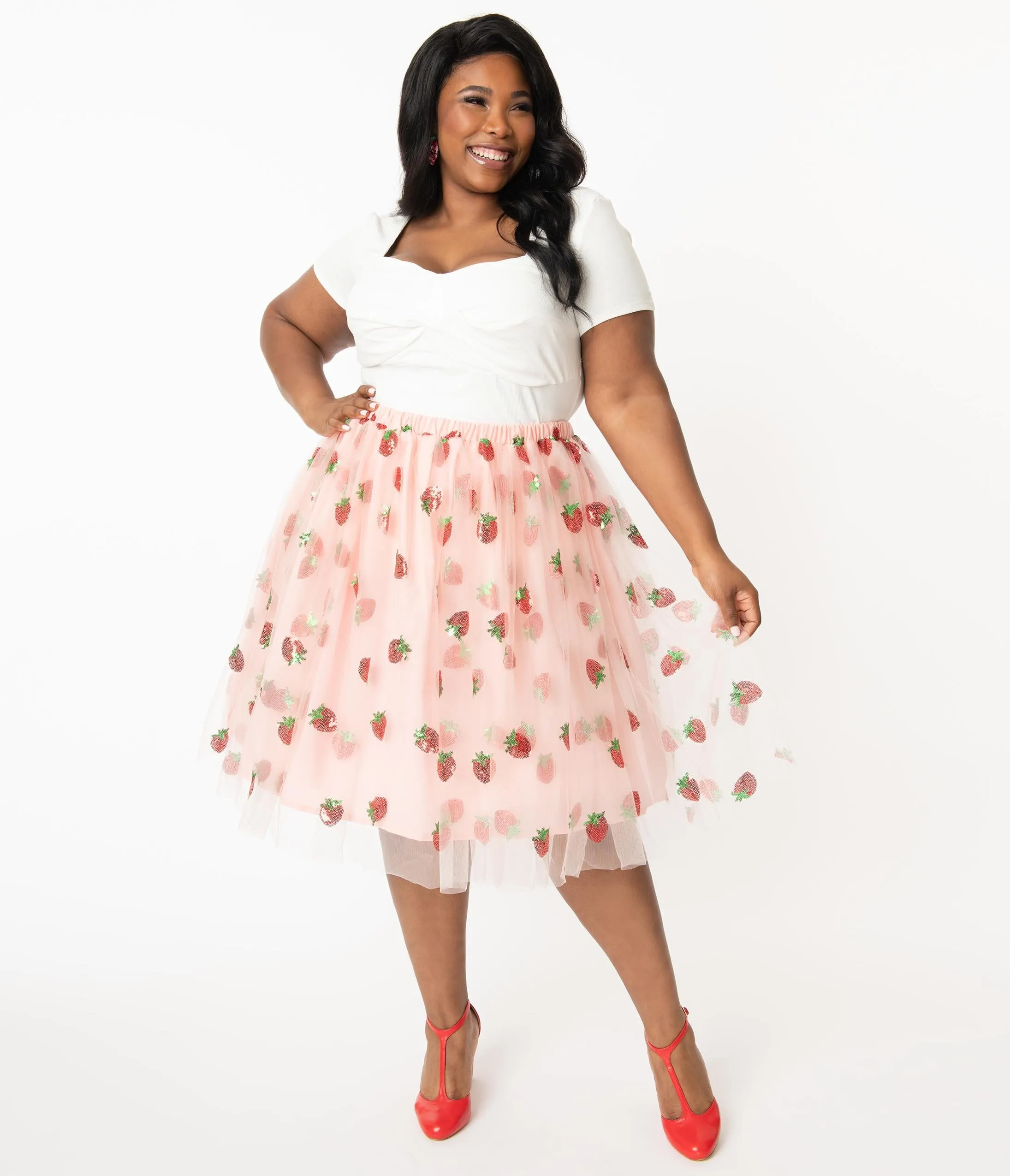 Pink Tulle & Strawberry Sequin Swing Skirt