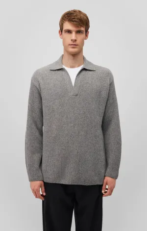 POLO COLLAR SWEATER IN GREY MELANGE