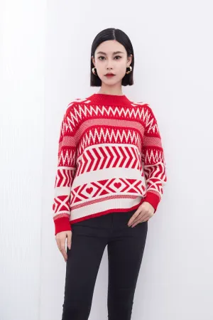 Red & White Jacquard-knit Christmas Wool Sweater