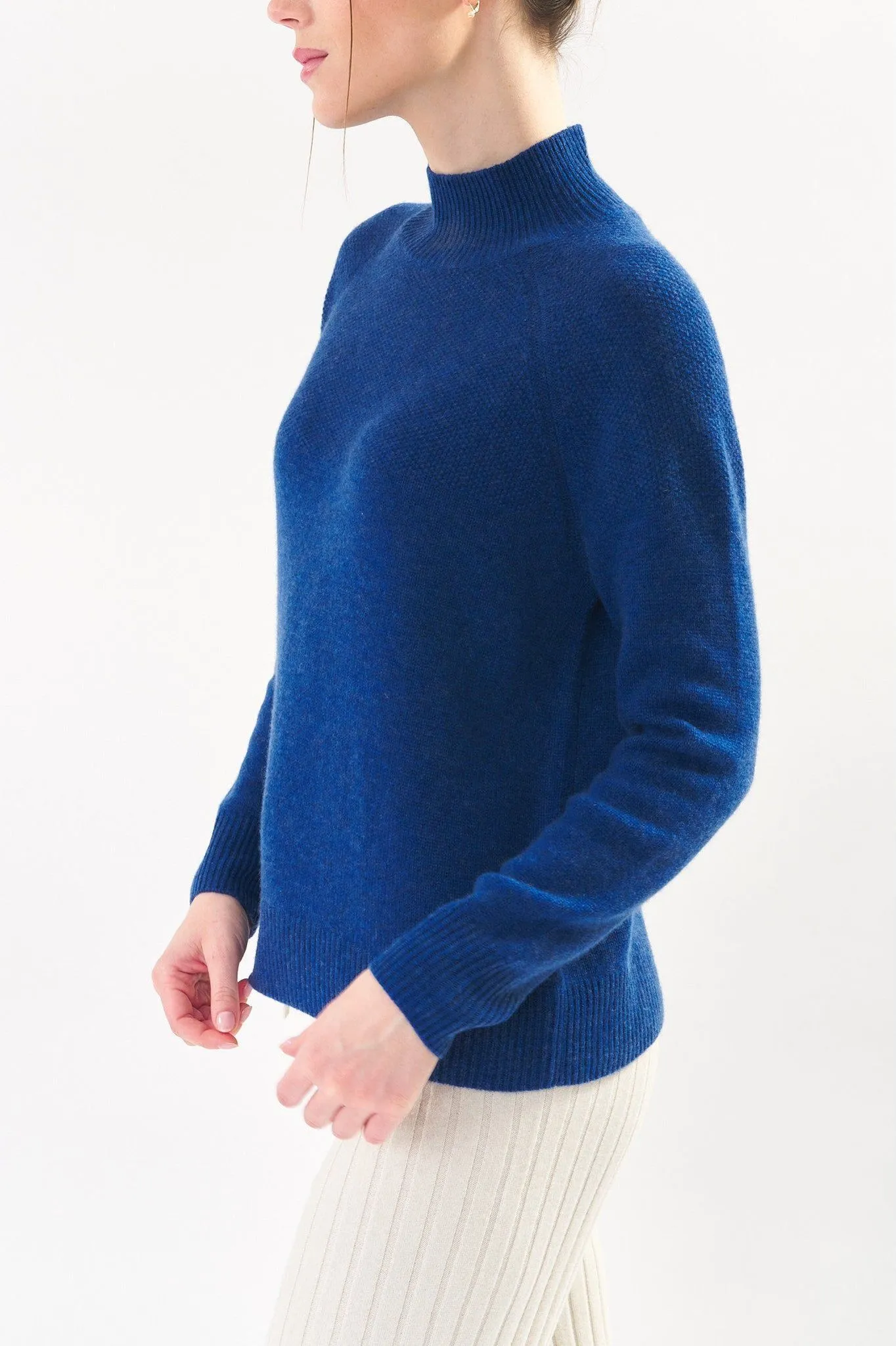 Robertson Madison 100% Cashmere Textured Mock Neck Sweater CC-254 | Royal Blue | Clearance Final Sale