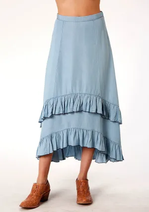 Roper Womens Blue 100% Tencel Hi-Lo Two-Tiered Skirt