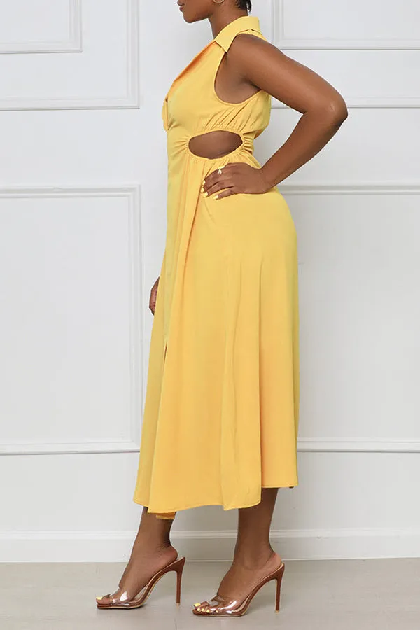 Stylish Hollow Detail Split Hem A-line Dress