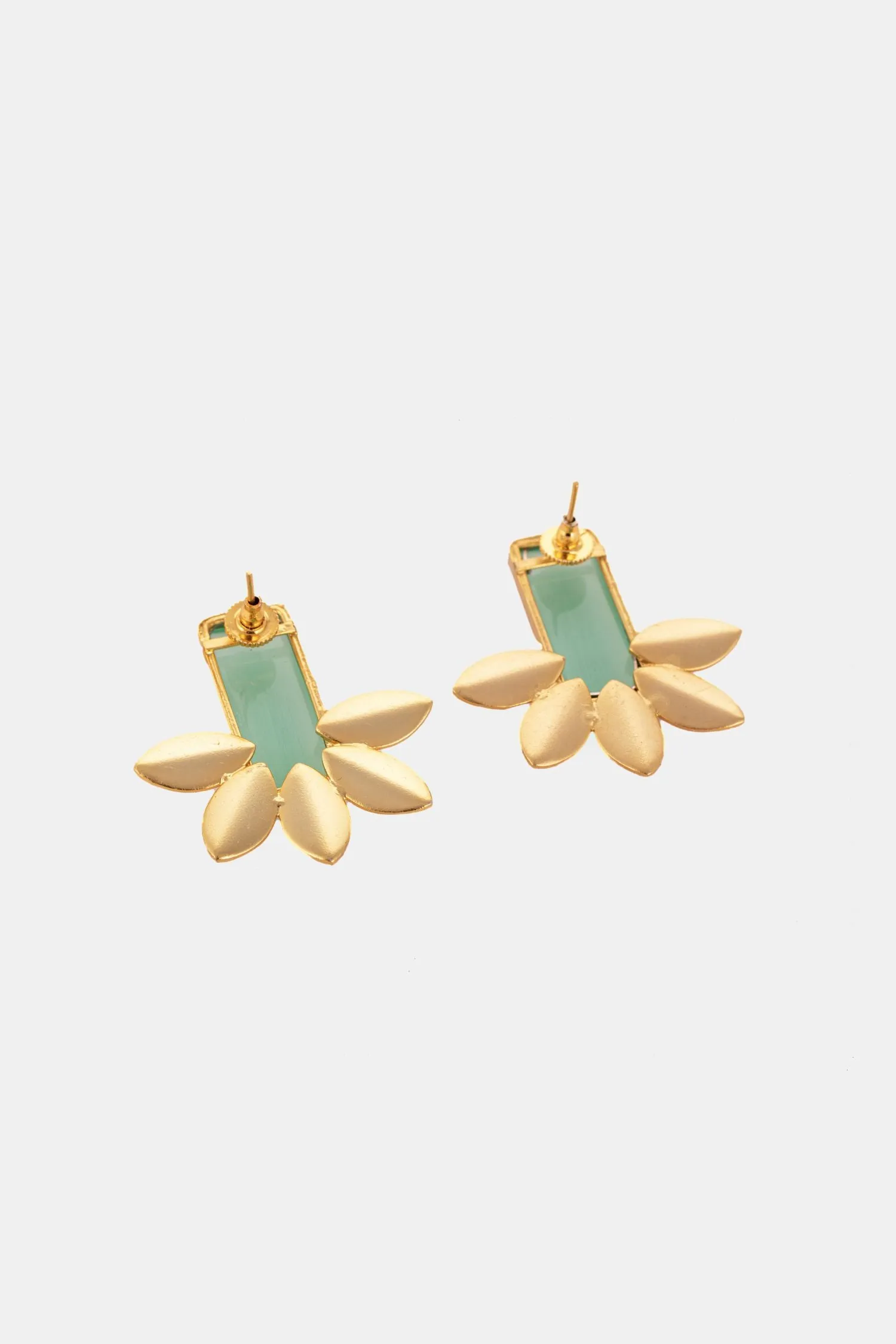 Stylish Mint Blue Stone And Leaf Earring