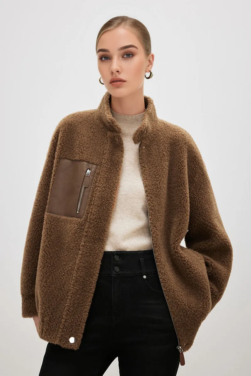 Teddy-Style Merino Sheepskin Shearling Bomber Jacket