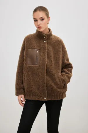 Teddy-Style Merino Sheepskin Shearling Bomber Jacket