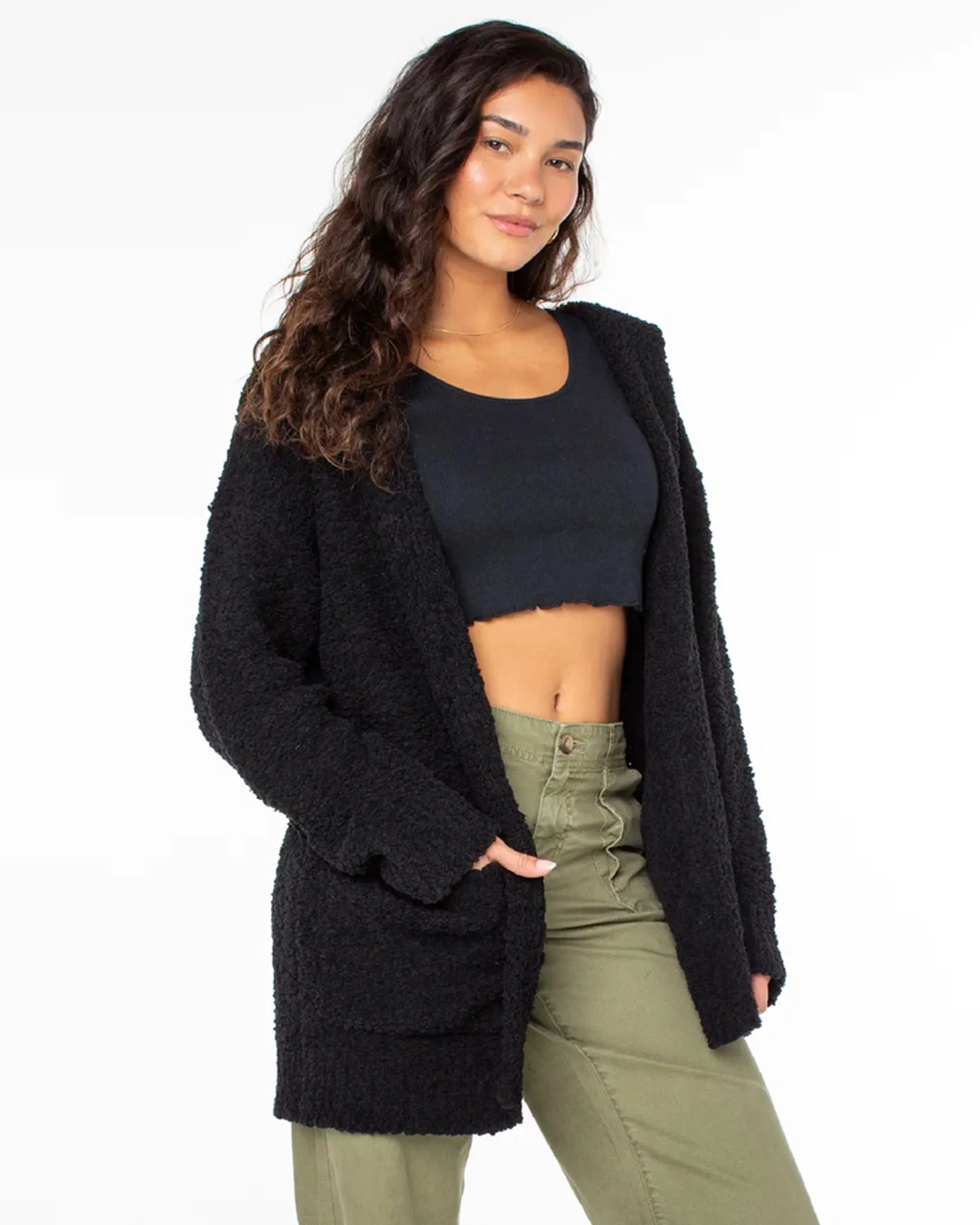 Weekend Retreat Open Front Hooded Cardigan