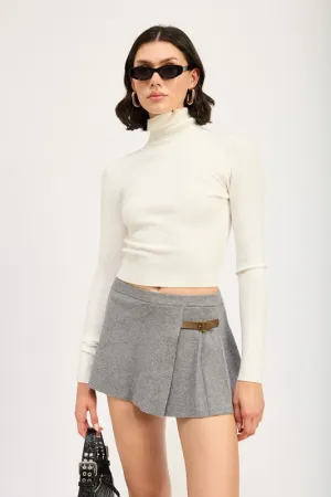 White Knit Turtleneck Long Sleeve Crop Top