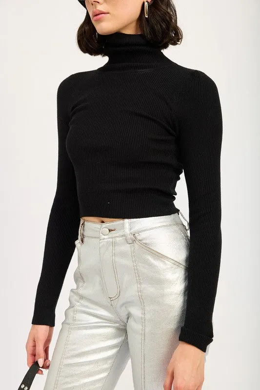 White Knit Turtleneck Long Sleeve Crop Top