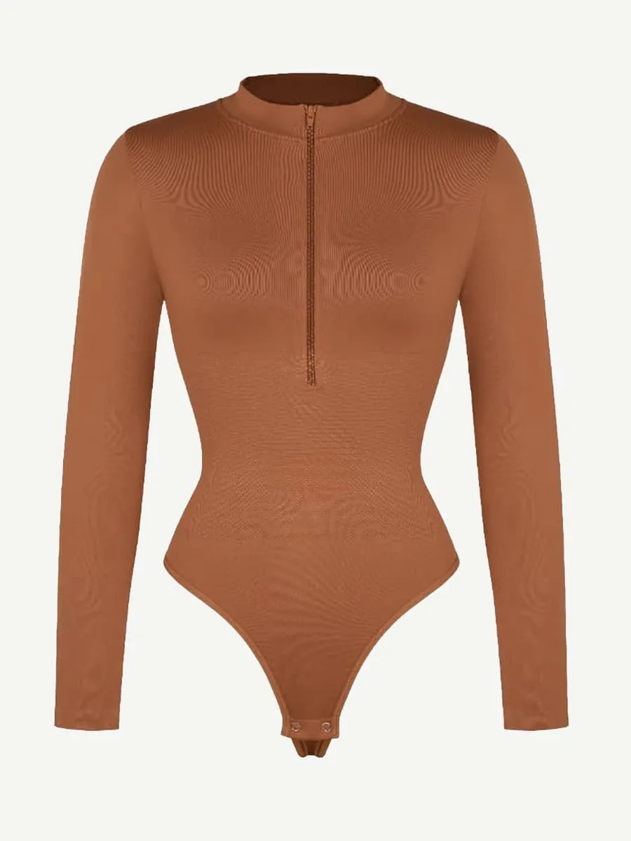 Wholesale Seamless Long Sleeve Zipper Thong Bodysuit