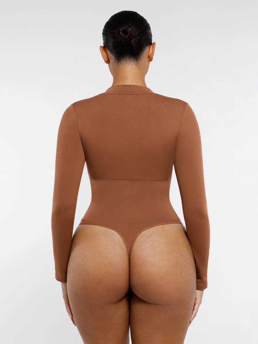 Wholesale Seamless Long Sleeve Zipper Thong Bodysuit