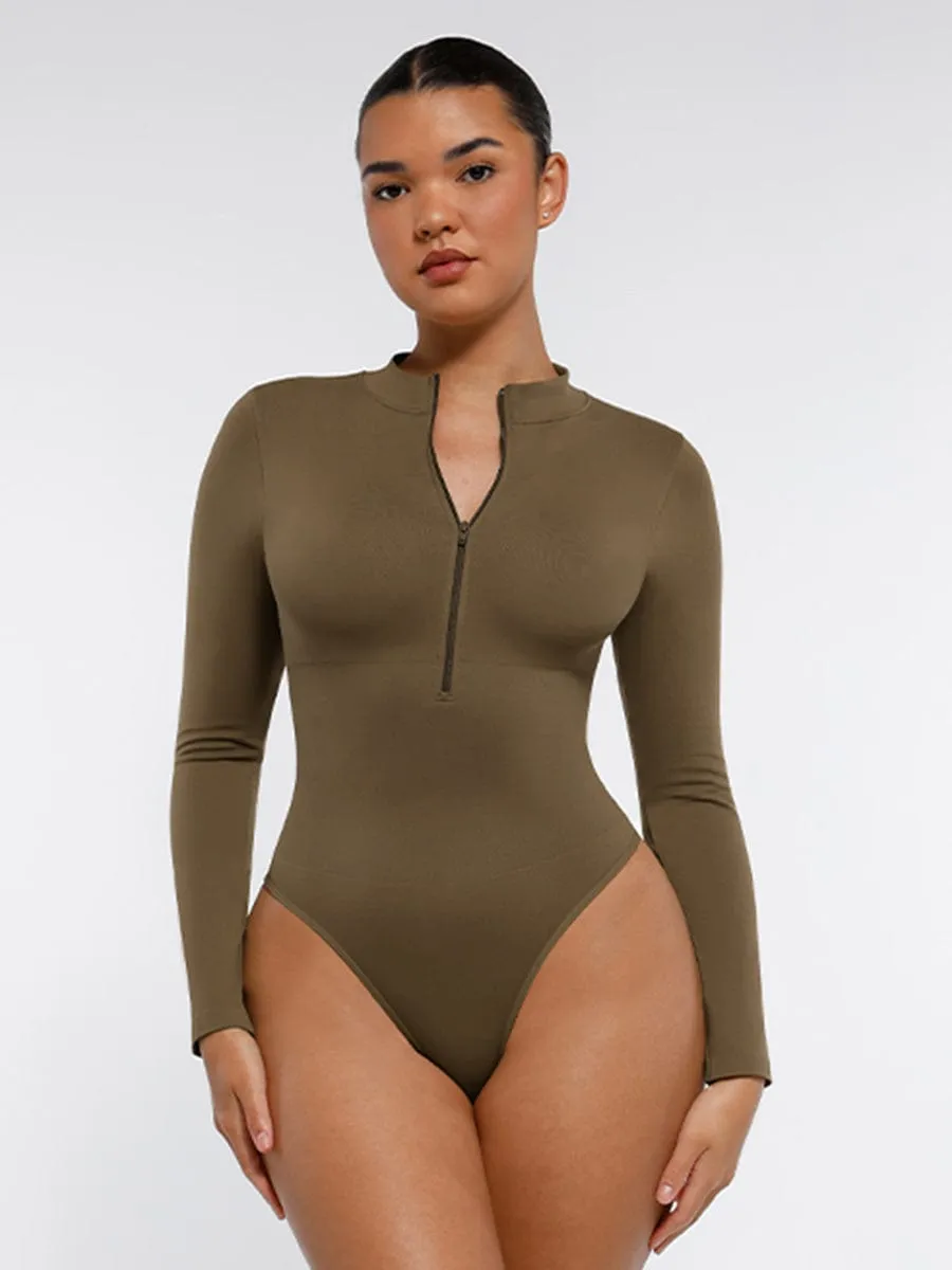 Wholesale Seamless Long Sleeve Zipper Thong Bodysuit